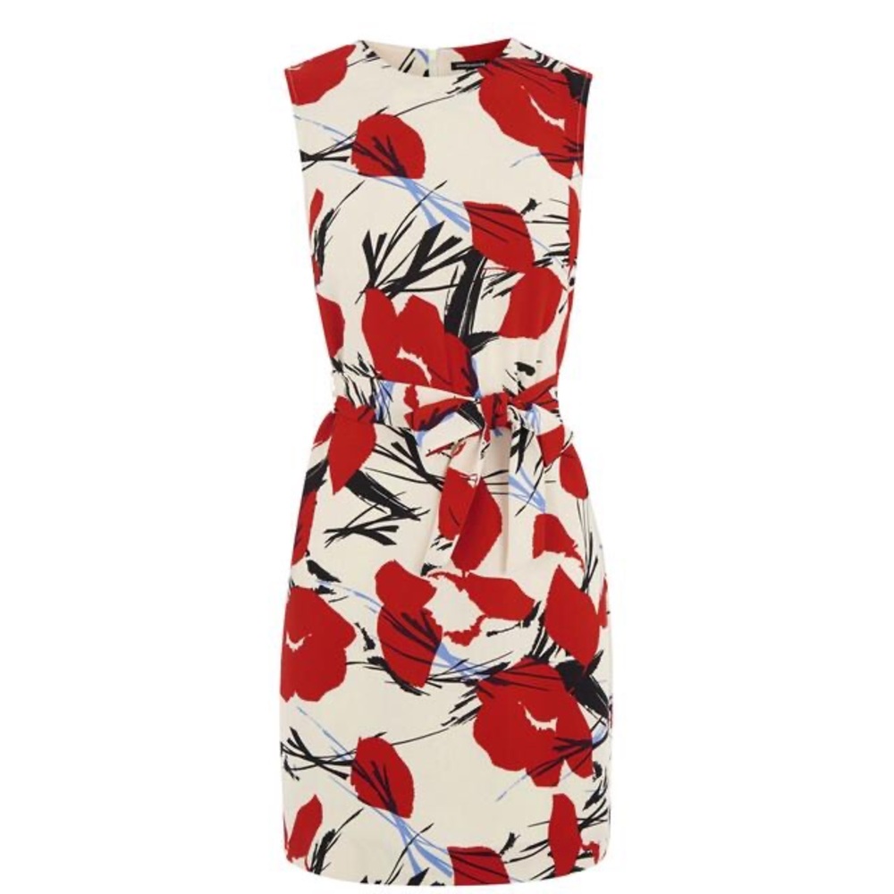 Warehouse Abstract Poppy Belted Mini Dress Size 8 NWT